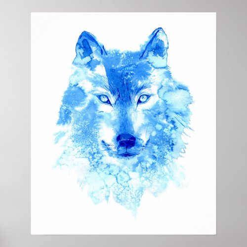 Watercolor Winter Wolf Poster