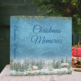 Watercolor Winter Wonderland Christmas Memories 3 Ring Binder