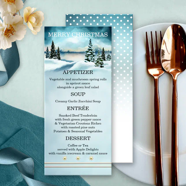 Watercolor Winter Wonderland Christmas Menu