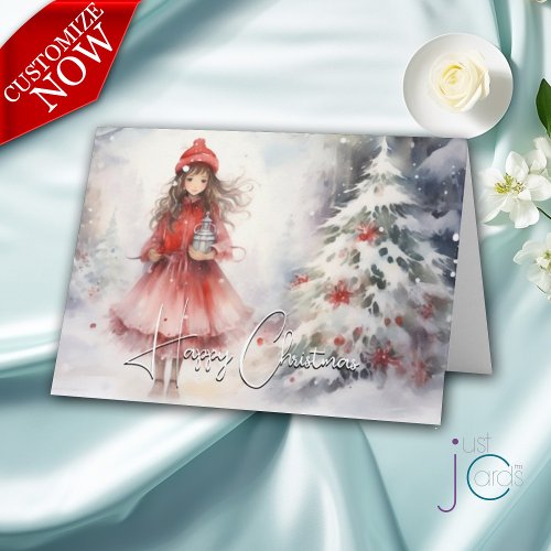 Watercolor Winter Wonderland Christmas Red Sprite  Card