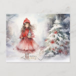 Watercolor Winter Wonderland Christmas Red Sprite  Holiday Postcard