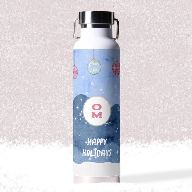 Watercolor Winter Wonderland Monogram Ornaments Water Bottle (Watercolor Winter Wonderland Monogram Ornaments Water Bottle ©Susanne Sachers - Sunny Mind 🌞)