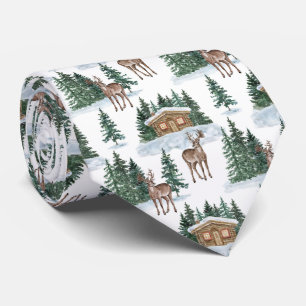 Watercolor Winter Wonderland Rustic Barn Christmas Neck Tie