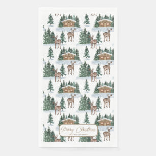 Watercolor Winter Wonderland Rustic Barn Christmas Paper Guest Towels