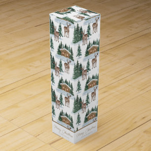 Watercolor Winter Wonderland Rustic Barn Christmas Wine Box