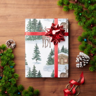Watercolor Winter Wonderland Rustic Barn Christmas Wrapping Paper