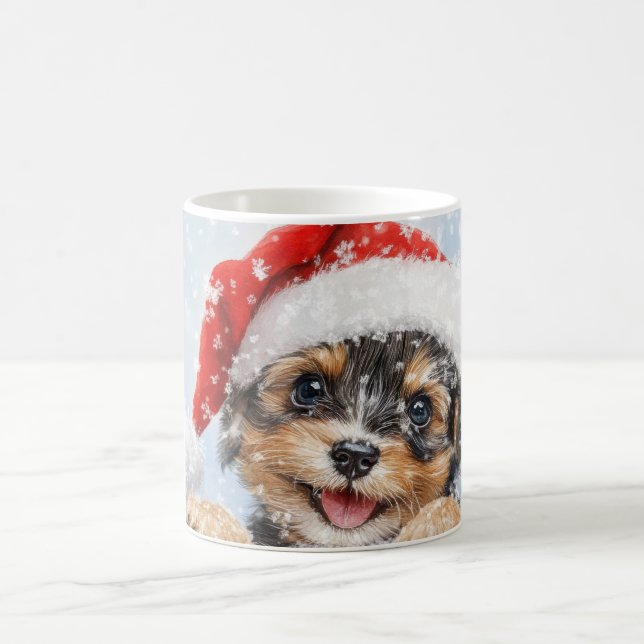 Watercolor Winter Wonderland Santa Puppy Coffee Mug (Center)