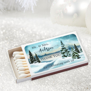 Watercolor Winter Wonderland Wedding Thank You Matchboxes