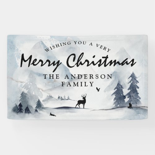 Watercolor Winter Woodland Merry Christmas Banner