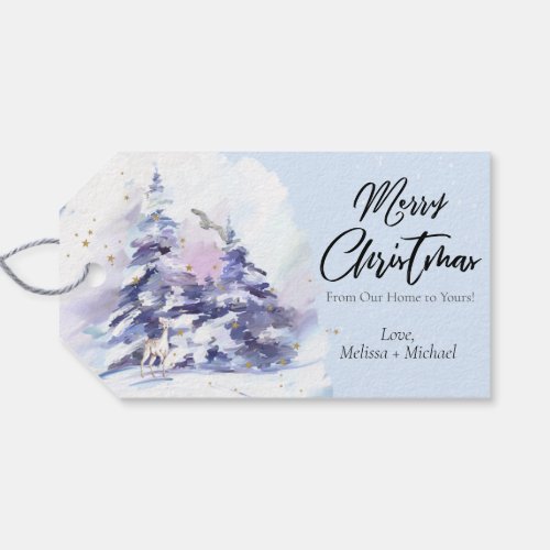 Watercolor Winter Woodland Merry Christmas Gift Tags