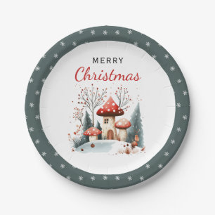 Watercolor Winter Woodland Merry Christmas Paper Plates