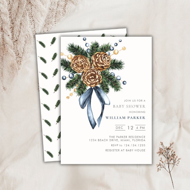 Watercolor Winter Wreath Baby Shower Invitation (Watercolor Winter Wreath Baby Shower Invitation)