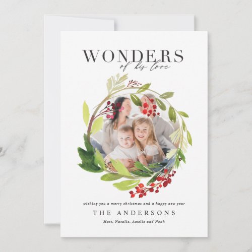 Watercolor winter wreath wonders of his love thank you card