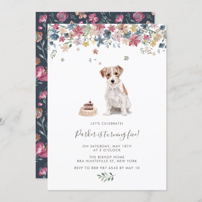Watercolor Wire Haired Jack Russell Birthday Party Invitation (Front/Back)