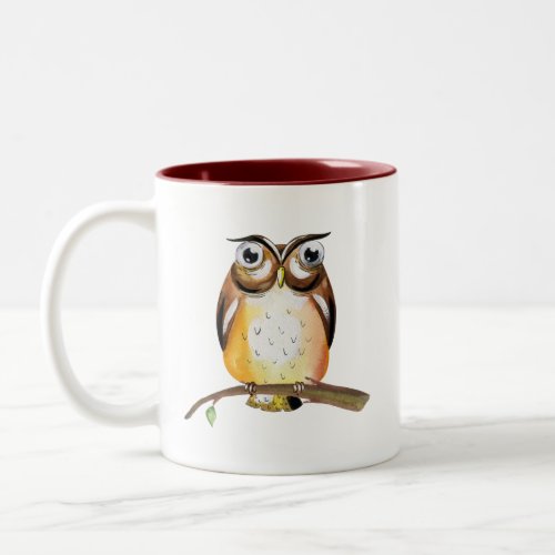 Watercolor Wise Owl on Branch Collectible Two_Tone Coffee Mug