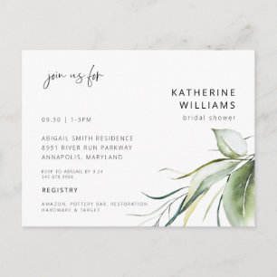 Watercolor Wispy Botanical Modern Bridal Shower Postcard