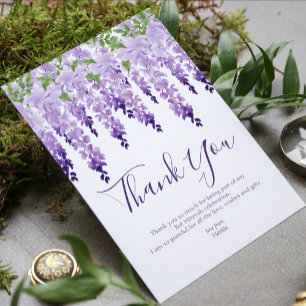 Watercolor Wisteria Bat Mitzvah Photo Thank You Card