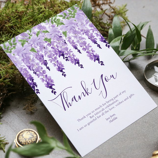 Watercolor Wisteria | Bat Mitzvah Thank You Card (Creator Uploaded)