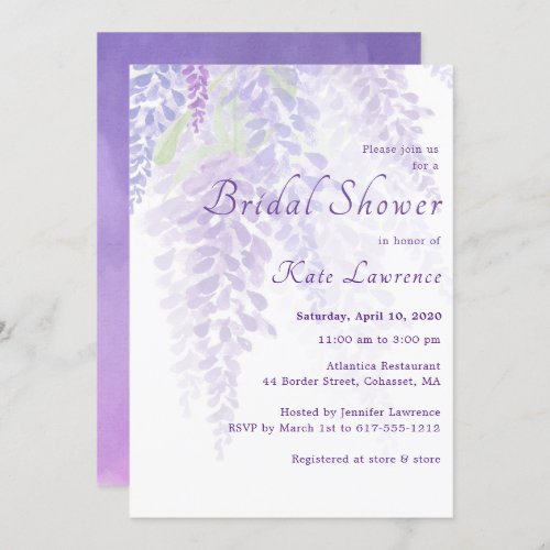 Watercolor Wisteria Blooms Bridal Shower Invitation