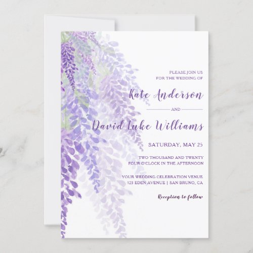 Watercolor Wisteria Blooms Romantic Wedding Invitation