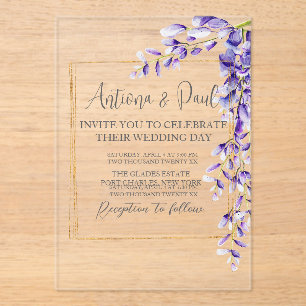 Watercolor Wisteria Blooms Wedding Acrylic Invitations