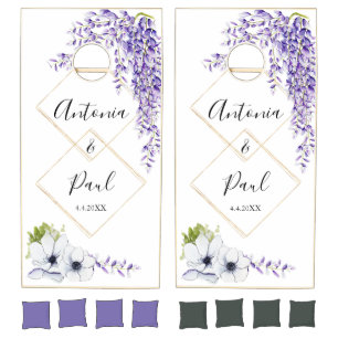 Watercolor Wisteria Blooms Wedding Cornhole Set