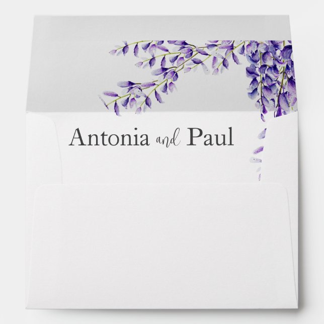 Watercolor Wisteria Blooms Wedding Envelope (Back (Bottom))