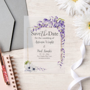 Watercolor Wisteria Blooms Wedding Save the Date Vellum Invitations