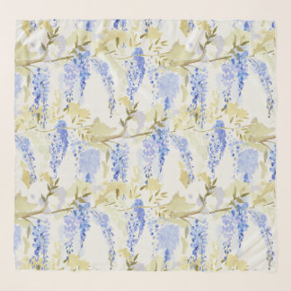 Watercolor Wisteria Blue Floral Chiffon Scarf