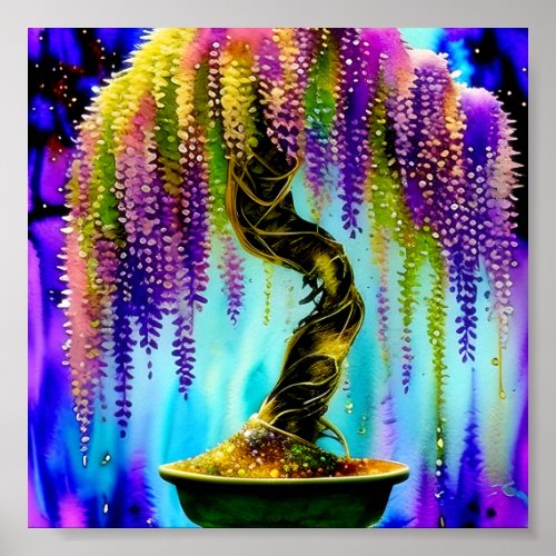 Watercolor wisteria bonsai tree poster