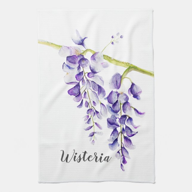 Watercolor Wisteria Botanical Kitchen Towel (Vertical)