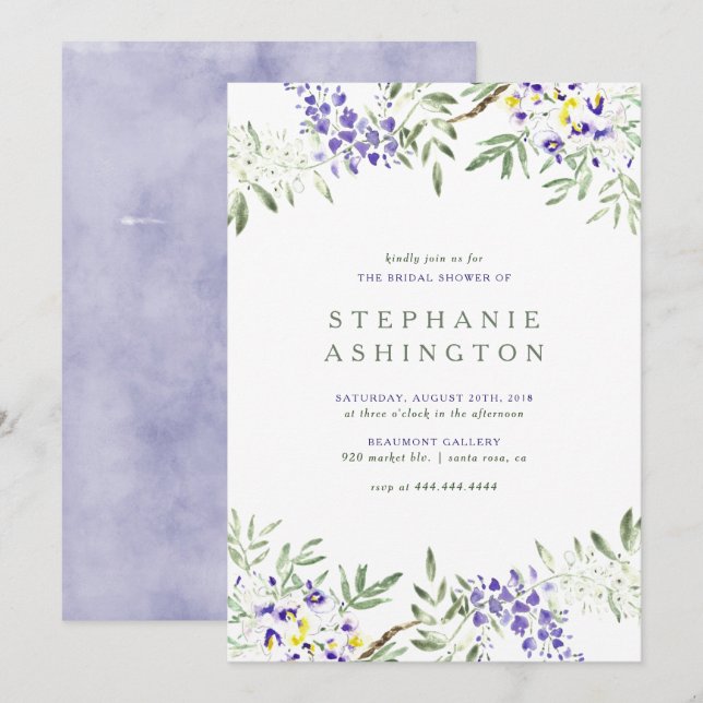 Watercolor Wisteria Bridal Shower Invitation (Front/Back)