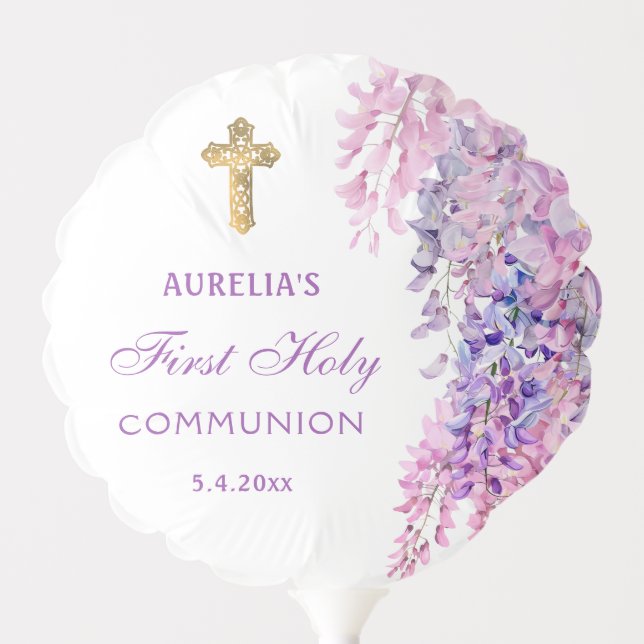 Watercolor Wisteria First Communion Balloon (Front)