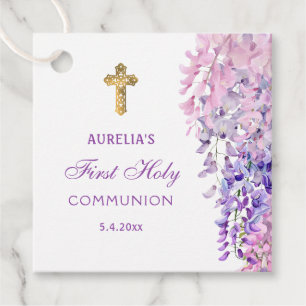 Watercolor Wisteria First Communion Favor Tags