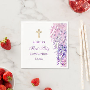 Watercolor Wisteria First Communion Napkins