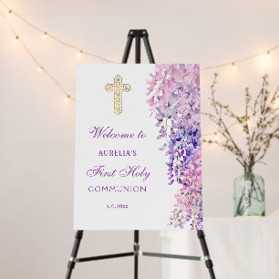 Watercolor Wisteria First Communion Welcome Foam Board