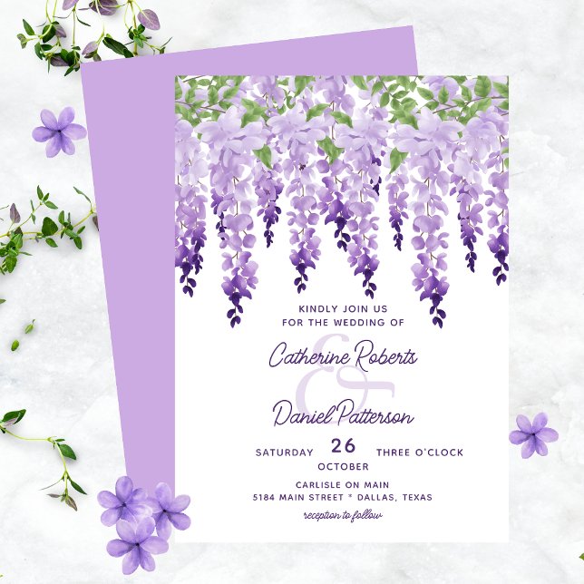 Watercolor Wisteria Floral Elegant Modern Wedding Invitation (Creator Uploaded)