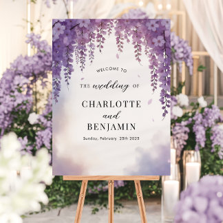 Watercolor Wisteria Floral Elegant Wedding Welcome Foam Board
