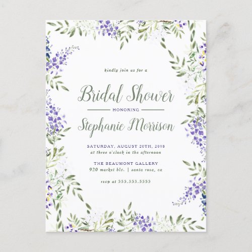 Watercolor Wisteria Frame Floral Bridal Shower Invitation Postcard