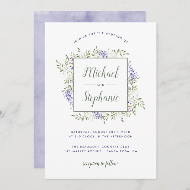Watercolor Wisteria Frame Wedding Invitation (Front/Back)