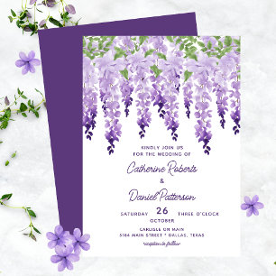 Watercolor Wisteria Lilac Purple Wedding Invitation
