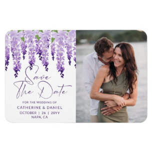 Watercolor Wisteria Lilac Wedding Photo Magnet