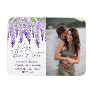 Watercolor Wisteria Lilac Wedding Photo Magnet