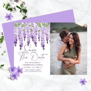 Watercolor Wisteria Lilac Wedding Photo Save The Date