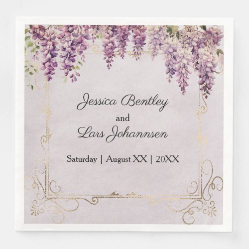 Watercolor Wisteria on Lavender Wedding Paper Dinner Napkins