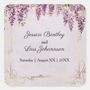 Watercolor Wisteria on Lavender Wedding Square Sticker