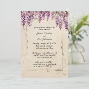 Watercolor Wisteria on Vintage Parchment Wedding Invitation