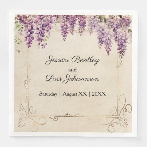 Watercolor Wisteria on Vintage Parchment Wedding Paper Dinner Napkins