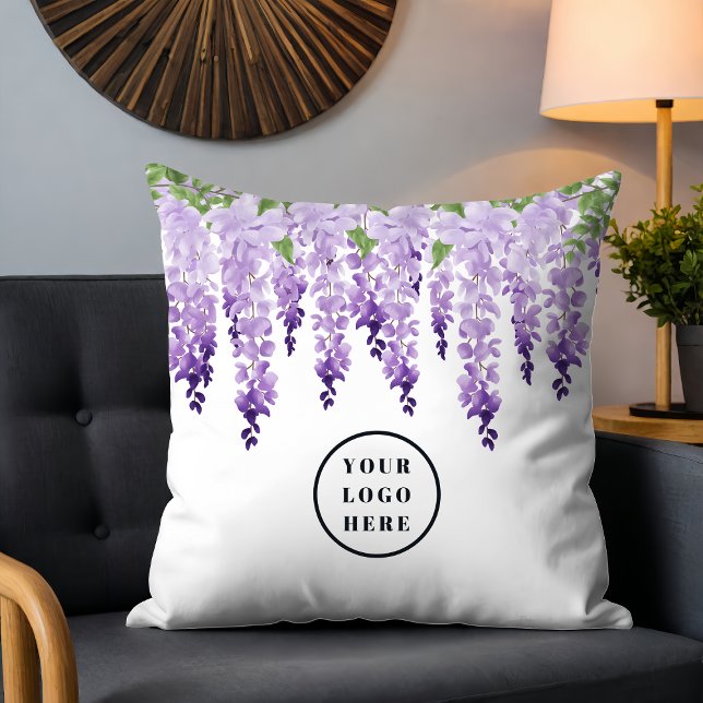 Watercolor Wisteria Personalized Add Your Logo Throw Pillow (Creator Uploaded)