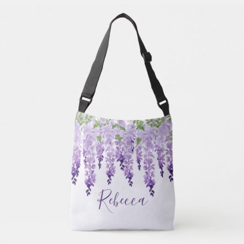 Watercolor Wisteria Personalized Name Crossbody Bag